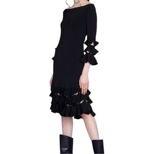 Jonathan Simkhai Slashed Knit Ruffle Off The Shoulder Dress size XS